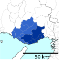 A map of Kobe metropolitan employment area as of 2015