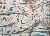 Deity with Yueqin on Mogao Cave no.285 mural, Western Wei dynasty.