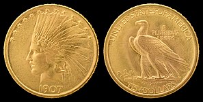 1907 Indian Head Eagle (no motto) (1907–08) Augustus Saint-Gaudens