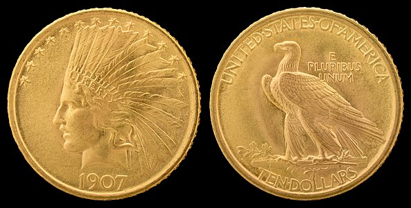 Indian Head eagle, without motto, by Augustus Saint-Gaudens and the United States Mint