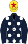 Dark blue, white spots on body, yellow cap, red star