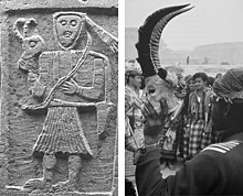 مقارنة بين مشهد من مهرجان القنيص في حضرموت، ولوحة أثرية تصود مشهد صيد في اليمن القديم