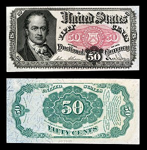 Fifth issue of the fifty-cent fractional currency, by the United States Department of the Treasury