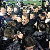 Photo of Vinny Perth, manager of Dundalk F.C. in 2019 celebrating league title success