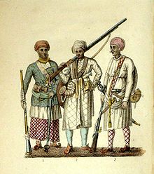 (1) A Seapoy in the Native Attire; (2) A Hindoo Soldier; (3) A Brigbasi.