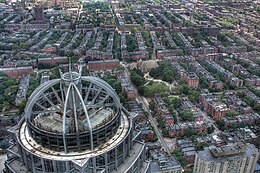 Aerial view of a residential neighborhood with a large building