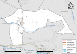 Carte en couleur présentant le réseau hydrographique de la commune