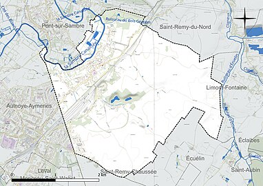 Carte en couleur présentant le réseau hydrographique de la commune