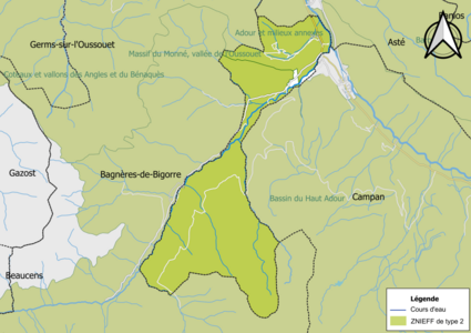 Carte des ZNIEFF de type 2 sur la commune.