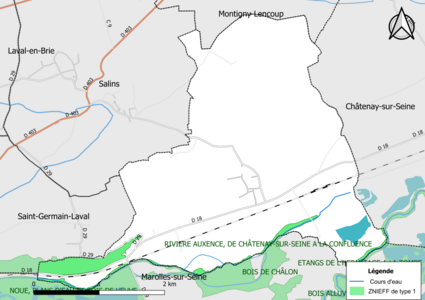 Carte des ZNIEFF de type 1 de la commune.