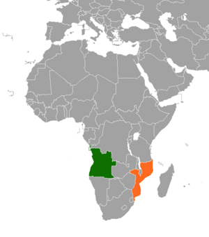 Mapa indicando localização de Angola e de Moçambique.