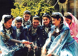 Azerbaijani girls in traditional dress.