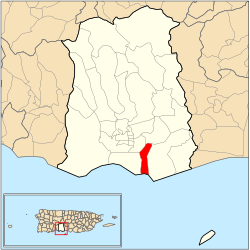 Location of barrio Bucaná within the municipality of Ponce shown in red