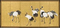 Maruyama Ōkyo, Cranes, Japan, pair of six-panel screens; ink, color, and gold leaf on paper, 1772