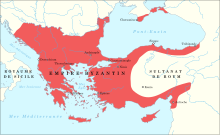 Carte de l'Empire byzantin au moment de l'arrivée au pouvoir d'Alexis II.