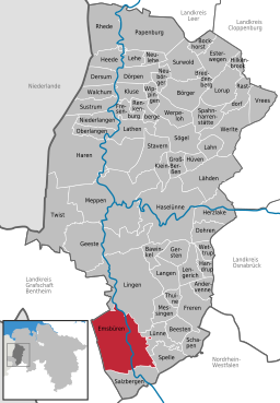 Läget för kommunen Emsbüren i Landkreis Emsland