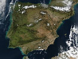 A map of the Iberian Peninsula and its location in Europe.