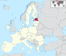 Localização da Estónia (em vermelho) na União Europeia (em branco).