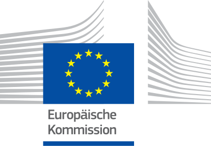 Das Logo der Europäischen Kommission greift das Berlaymont-Gebäude in stilisierter Form auf.