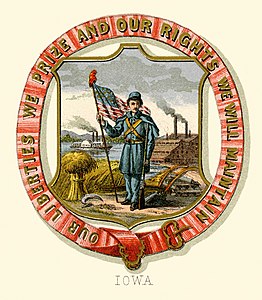 Coat of arms of Iowa at Historical coats of arms of the U.S. states from 1876, by Henry Mitchell (restored by Godot13)