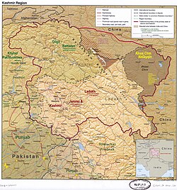 A map showing Pakistan-administered Gilgit-Baltistan shaded in sage green in the disputed Kashmir region[1]