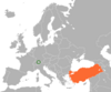 Location map for Liechtenstein and Turkey.