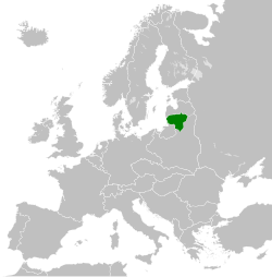 Location of Lithuania within Europe between 1929 and 1938.