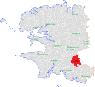 Carte représentant par des couleurs différentes l'emplacement d'une commune au sein de son département.