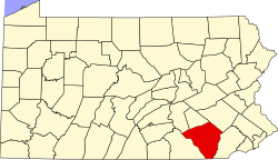 Lancaster County's location in Pennsylvania