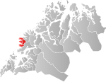 Mapa do condado de Troms com Torsken em destaque.