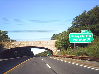 Exit 38 on the Northern State Parkway in Plainview, west of where the Bethpage and Caumsett Parkways were to meet.