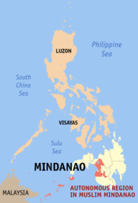 Mapa han Pilipinas nga nagpapakita kon hain nahimutangan an Autonomo nga Rehiyon ha Muslim Mindanao