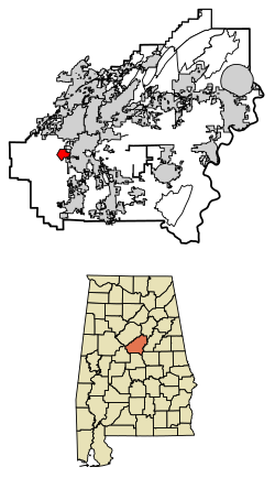 Location of Brantleyville in Shelby County, Alabama.