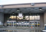 The exterior of a subway station entrance.