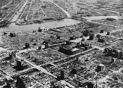 This Tokyo residential section was virtually destroyed. All that remained standing were concrete buildings in this photograph.