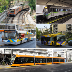 Transport for Athens montage. Clicking on an image in the picture causes the browser to load the appropriate article.