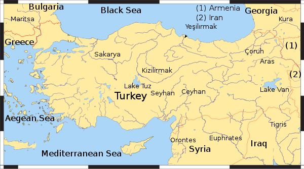 Map of Turkey showing major rivers
