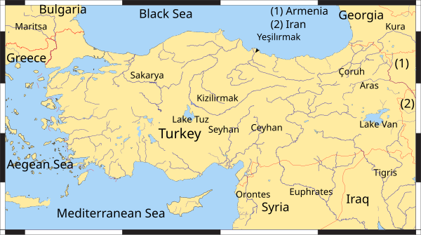 Map of Turkey showing major rivers