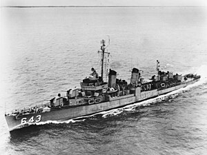 USS Sigourney (DD-643) underway during the early or middle 1950s.