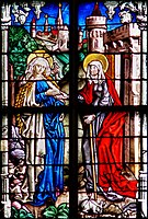The Visitation window (1480) from Ulm Minster, by Peter Hemmel of Andlau. Late Gothic with fine shading and painted details.