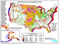 Image 53Map of available wind power over the United States. Colour codes indicate wind power density class. (from Wind farm)