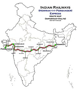 (Porbander–Howrah) Express route map