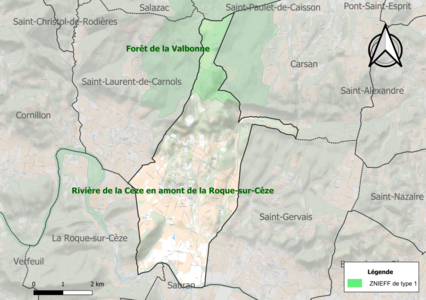 Carte de la ZNIEFF de type 1 sur la commune.