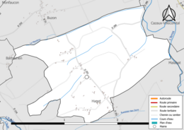 Carte en couleur présentant le réseau hydrographique de la commune