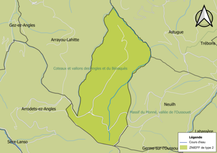 Carte de la ZNIEFF de type 2 sur la commune.