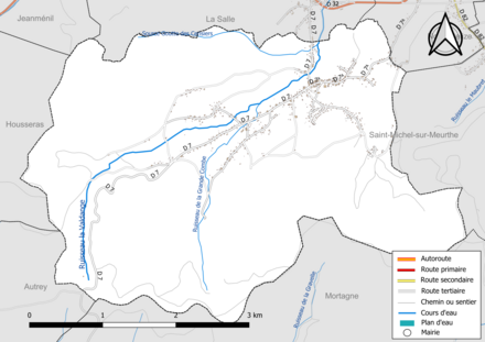 Carte en couleur présentant le réseau hydrographique de la commune