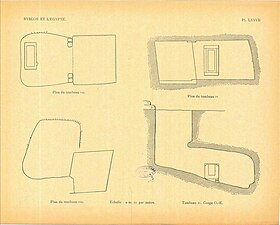 A group of four sketches showing burial shafts and chambers