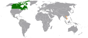 Mapa indicando localização do Canadá e do Vietnã.