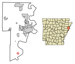 Location of Horseshoe Lake in Crittenden County, Arkansas.