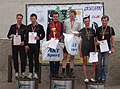 European Rogaining Championships 2012 Men's Open winners. From left: Evgeny Dombrovski, Oleg Kalinin – silver (Russia), Armo Hiie, Lauri Lahtmäe – gold (Estonia), Volodymyr Shpetnyy, Viacheslav Savchenko – bronze (respectively Ukraine and Russia)